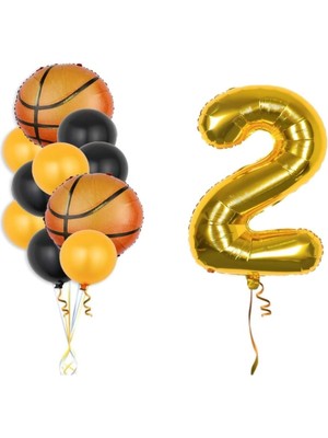 Kidspartim Gold Rakam Basketbol Topu Folyo ve Lateks Balon Seti