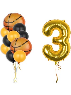 Kidspartim Gold Rakam Basketbol Topu Folyo ve Lateks Balon Seti