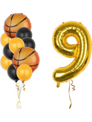 Kidspartim Gold Rakam Basketbol Topu Folyo ve Lateks Balon Seti