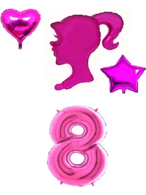 Kidspartim Pembe Kız Kalp Yıldız ve Rakam Folyo Balon Seti