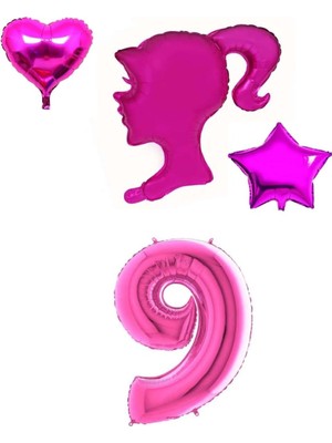 Kidspartim Pembe Kız Kalp Yıldız ve Rakam Folyo Balon Seti