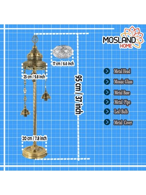 Mosland Home Otantik 3'Lü Mozaik Lambader Ev Dekor Aydınlatmaları, Türk Mozaik Lamba