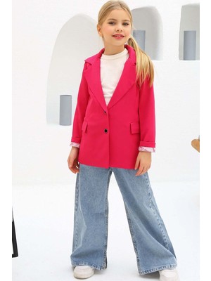 Riccotarz Kız Çocuk Bol Kesim Pantolon ve Blazer Ceket Pembe Alt Üst Takım