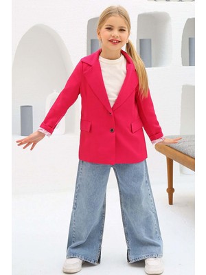 Riccotarz Kız Çocuk Bol Kesim Pantolon ve Blazer Ceket Pembe Alt Üst Takım