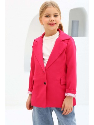 Riccotarz Kız Çocuk Bol Kesim Pantolon ve Blazer Ceket Pembe Alt Üst Takım