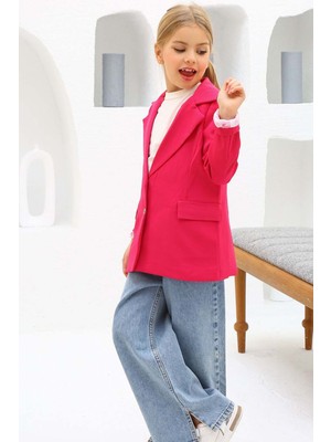Riccotarz Kız Çocuk Bol Kesim Pantolon ve Blazer Ceket Pembe Alt Üst Takım