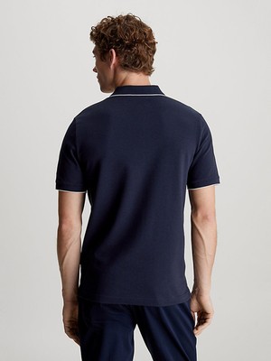 Calvin Klein Erkek Pamuklu Logolu Dokuma Kumaş Mavi Polo Yaka T-Shirt K10K112751-CHW