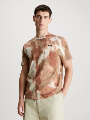 Calvin Klein Erkek Marka Logolu Pamuklu Normal Kalıp Günlük Bej T-Shirt K10K112759-0F6