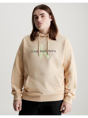 Calvin Klein Erkek Marka Logolu Pamuklu Normal Kalıp Günlük Bej Sweatshirt J30J320805-AAT