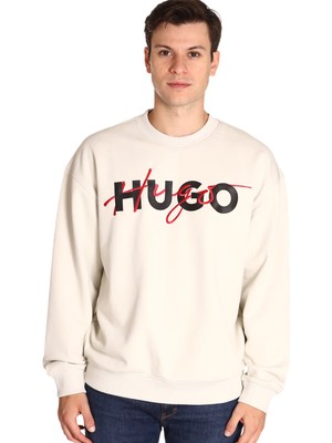 Hugo Erkek Marka Logolu Pamuklu Normal Kalıp Günlük Bej T-Shirt 50494558-333