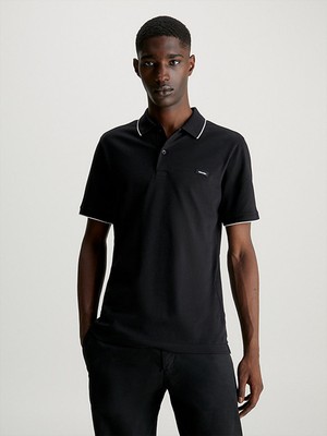 Calvin Klein Erkek Pamuklu Logolu Dokuma Kumaş Siyah Polo Yaka T-Shirt K10K112751-BEH