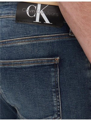 Calvin Klein Erkek Normal Belli Pamuklu Logo Desenli Mavi Jeans J30J324198-1BJ