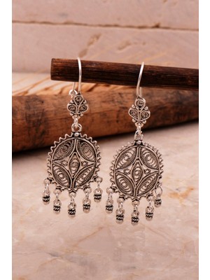 Sümer Telkari Sallantılı Telkari Işlemeli Elişi Gümüş Küpe 6836