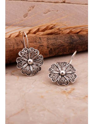 Sümer Telkari Telkari Işlemeli Çiçek Elişi Gümüş Küpe 6839