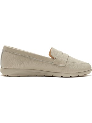 Derimod Kadın Bej Deri Comfort Loafer