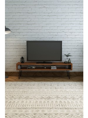 Woodwork Antalya Ağaç Tv Ünitesi Teak Renk Metal Ayaklı 170X35