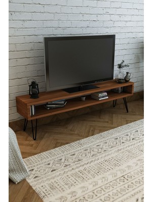 Woodwork Antalya Ağaç Tv Ünitesi Teak Renk Metal Ayaklı 170X35