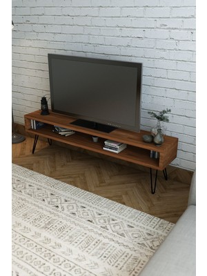 Woodwork Antalya Ağaç Tv Ünitesi Teak Renk Metal Ayaklı 170X35