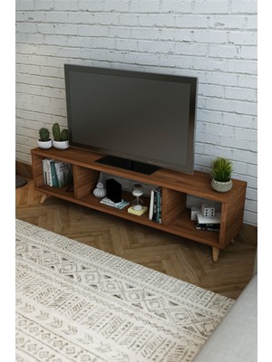 Wood Work Antalya Ağaç Tv Ünitesi Teak Renk Ağaç Ayaklı 170X35