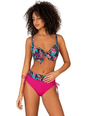 Endeep Kadın Büyük Beden Balenli Destekli Pembe Mavi Desenli Bikini Takımı