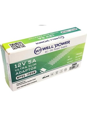 Wellpower 5 Amper 12 Volt Şerit LED Trafosu Ultra Slim Adaptör WPUS-1205M