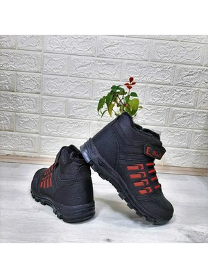 Black Sea 542 Siyah-Kırmızı Kürklü Fermuarlı Cırtlı Erkek Çocuk Bot