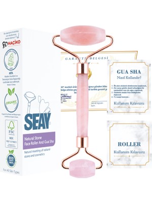 Seay Pembe Kuvars Taşı Doğal Taş Çift Taraflı Face Roller Roller Masaj Aleti Doğal Taş Sertifikalı