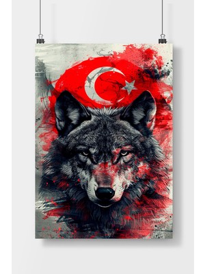 Poster City Türk Bayrağı ve Bozkurt  Poster Çerçevesiz Parlak Kağıt