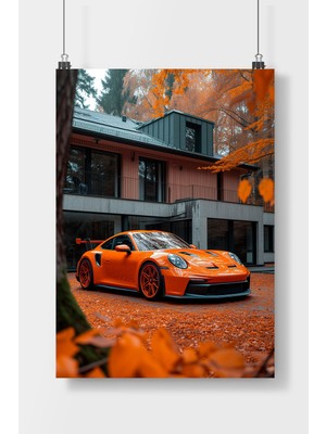 Poster City Turuncu Porsche Rwb Araba  Poster Çerçevesiz Parlak Kağıt