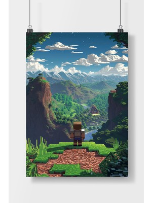 Poster City Minecraft Oyun  Poster Çerçevesiz Parlak Kağıt