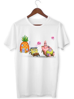 Yapo Ticaret Sünger Bob Beyaz Biskilet Yaka T-Shirt