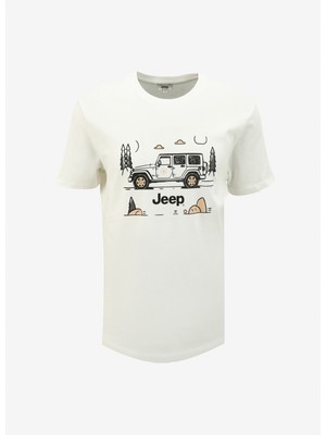 Jeep Bisiklet Yaka Baskılı Kırık Beyaz Erkek T-Shirt J4SM-TST7237