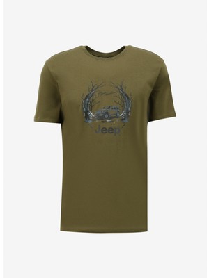 Jeep Bisiklet Yaka Baskılı Haki Erkek T-Shirt J4SM-TST7258