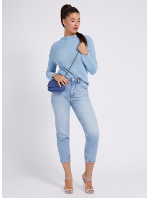 Guess Yüksek Bel Ankle Paça Mom Fit Açık Mavi Kadın Denim Pantolon W2YA21D4NH6AULI