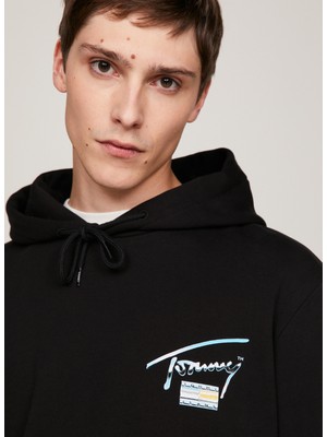 Tommy Jeans Kapüşon Yaka Siyah Erkek Sweatshırt DM0DM18457BDS