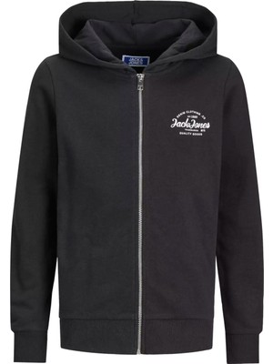Jack & Jones Baskılı Erkek Çocuk Siyah Sweatshırt Jjforest Sweat Zıp Hood Jnr