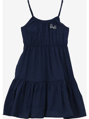 Barbie Nakışlı Lacivert Kadın Diz Üstü Elbise BRB4SG-ELB6009