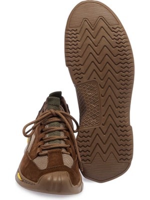 Tergan Kahve Deri-Tekstil Erkek Sneaker - E23I1AY56134-B85