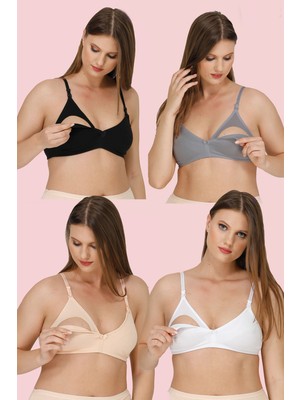 Parlingerie 4lü Emzirme Sütyeni Siyah-Beyaz-Ten-Gri