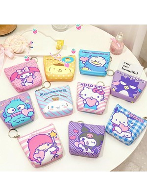 inibolan Hello Kitty Karikatür Baskı Bozuk Para Cüzdanı Kuromi Kadın Mini Kart Tutucu Küçük Cüzdan Kılıfı Saklama Çantası Kawaii Kız Pu Çanta Debriyaj (Yurt Dışından)