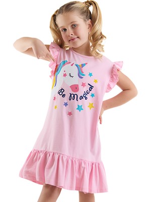 Denokids Unicorn Magic Kız Çocuk Pembe Elbise