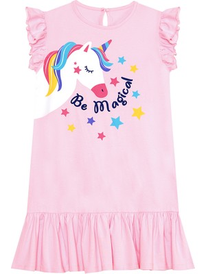 Denokids Unicorn Magic Kız Çocuk Pembe Elbise