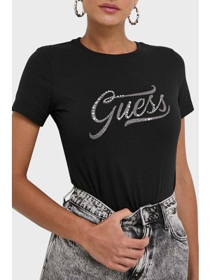 Guess Ss Cn Stone & Embro Pamuklu Regular Fit T Shirt W4RI52I3Z14JBLK Kadın T Shirt W4RI52I3Z14 Jblk