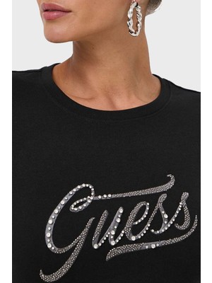 Guess Ss Cn Stone & Embro Pamuklu Regular Fit T Shirt W4RI52I3Z14JBLK Kadın T Shirt W4RI52I3Z14 Jblk