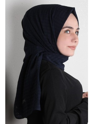 Eşarppark Trend Kare Desen Şal 1437-7 Lacivert