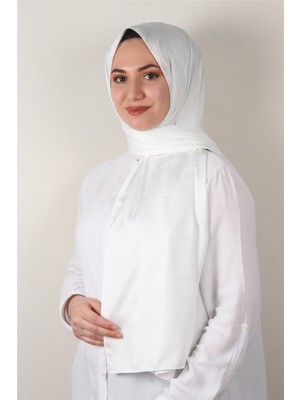 Eşarppark Jakarlı Ipeksi Şal 8085-3 Beyaz