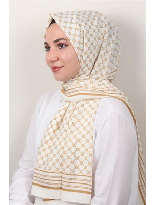 Eşarppark Medine Desenli Şal 2421-1 Ekru-Karamel