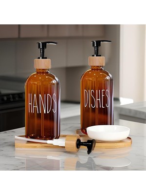 Yeşilçam Sepeti 2’li Amber Bambu Standlı Hands&dishes Sıvı Sabunluk Seti