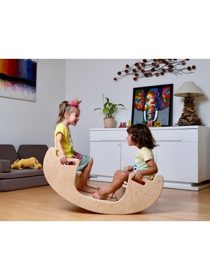 Kidoppo Montessori Ahşap tahterevalli | Masa Sandalye Özellikli tahterevalli | Çok oyunculu Ahşap Denge Oyuncağı | Sallanabilen 2 kişlik tahterevalli