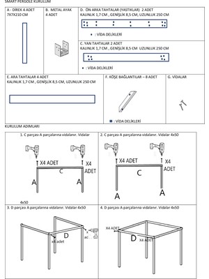 Pinoxi Ahşap Smart Pergole Tente Çardak 250X250 cm